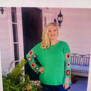 Blakeley Drop Shoulder Green Indie Crochet Top - Boho-Chic Artisanal Flair S S/M